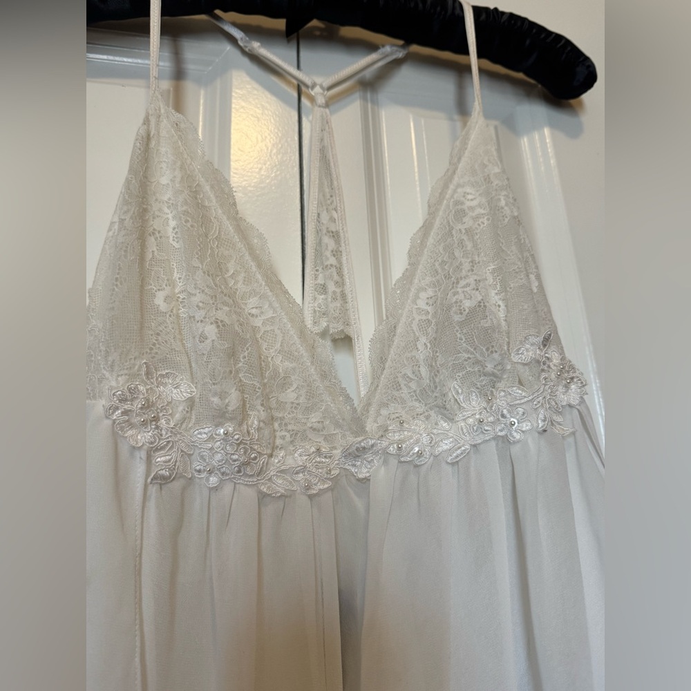Lace Nightgown Slip Dress Romantic Bridal Loungewear Flowy Ivory XXL - Picture 3 of 6